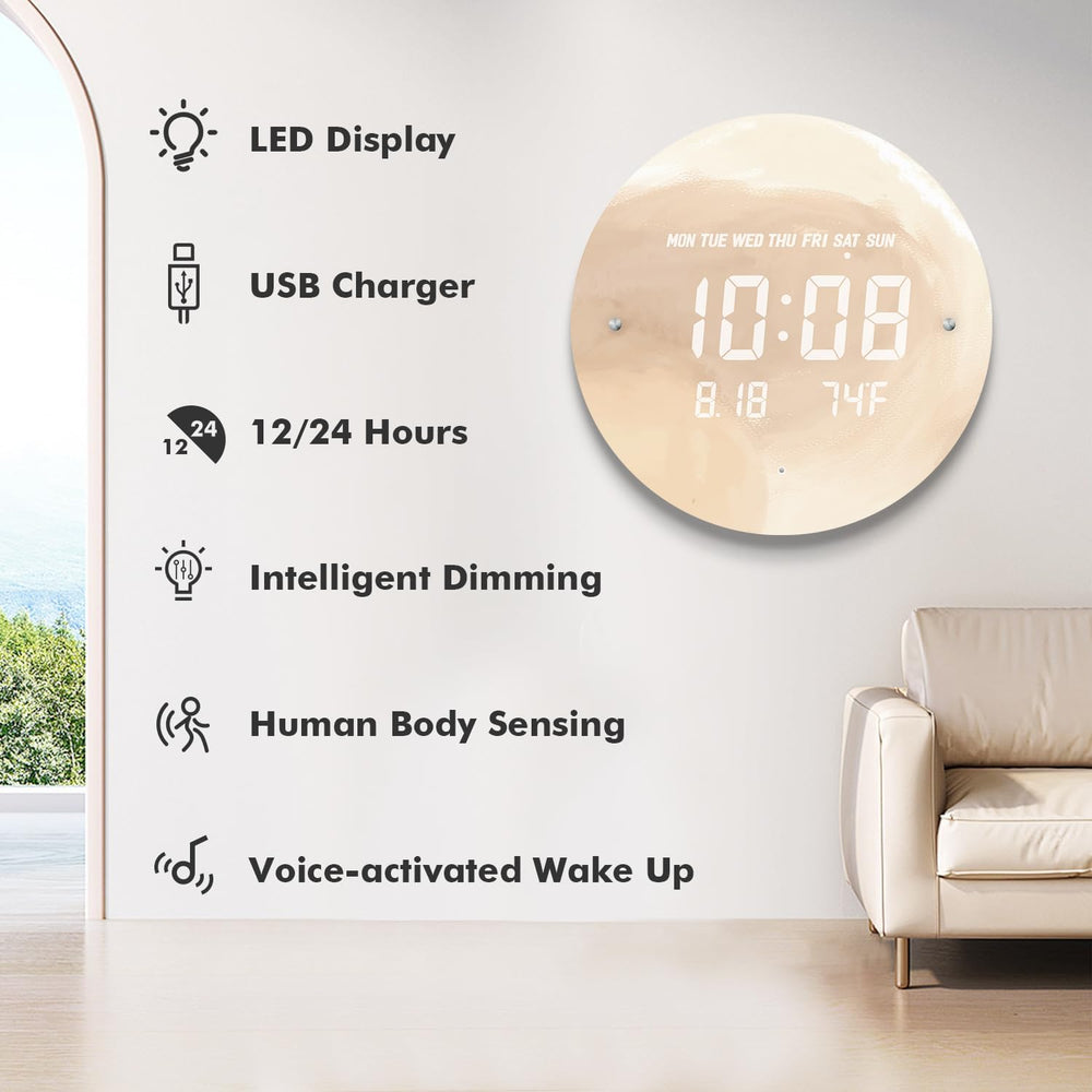 Digital LED Wall Clock for Home & Office, Moon, 12''