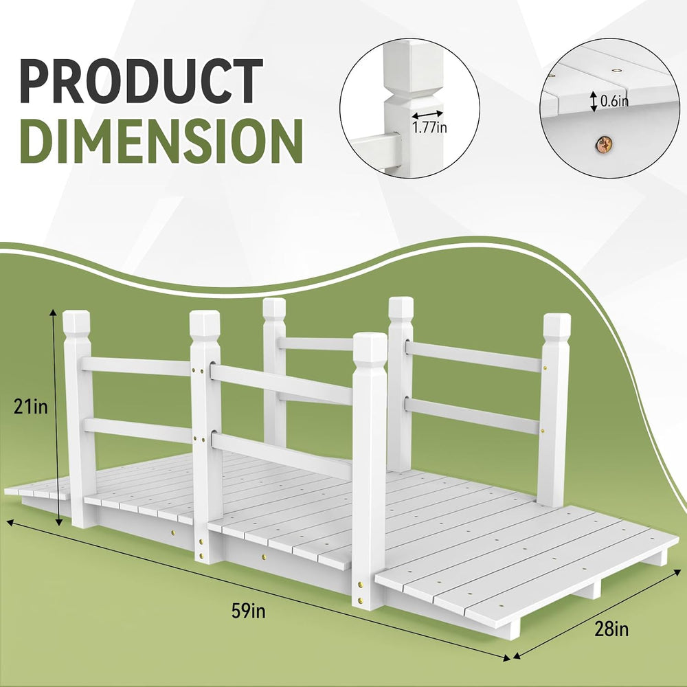 Outvita 5 ft Garden Wooden Bridge Arch Stained Finish with Safety Rails Outdo...