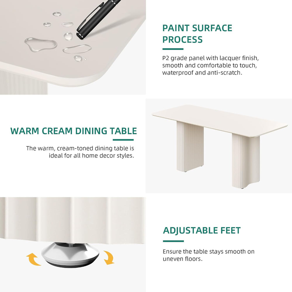 YITAHOME 70.8" Modern Dining Table for 6-8, Cream White Curved Legs