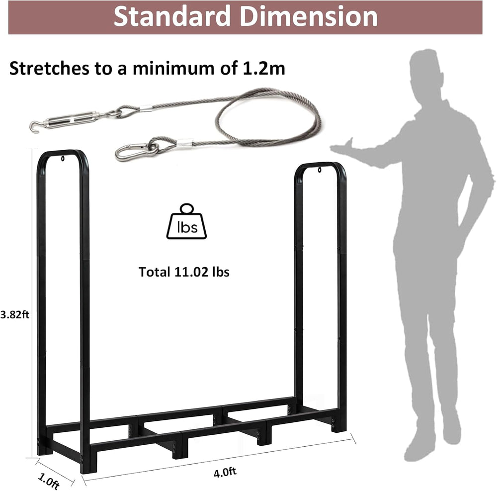 4FT Firewood Rack Stand - Fireplace Wood Storage Stacker Holder Heavy Duty Pi...