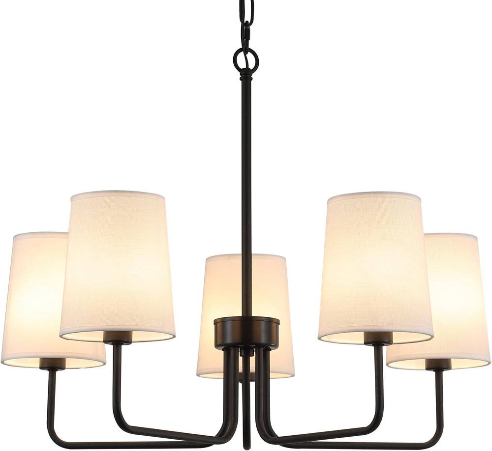 AMZASA Farmhouse Chandelier, Matte Black with White Fabric Shade, Farmhouse L...