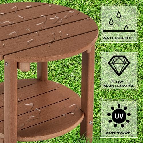 LZRS Round Adirondack Side Table Double End Table, Outdoor Side Tables for Pa...