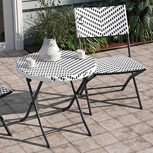 EMMA + OLIVER Black/White Three Piece Folding Bistro Set