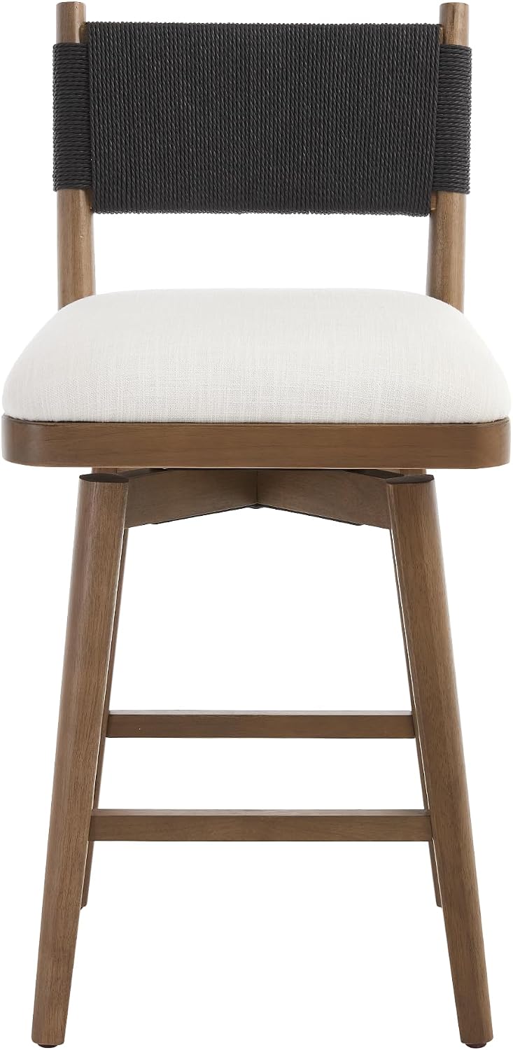 Swivel Counter Stools Set of 4, Linen Fabric Upholstered Kitchen Stool Chairs...