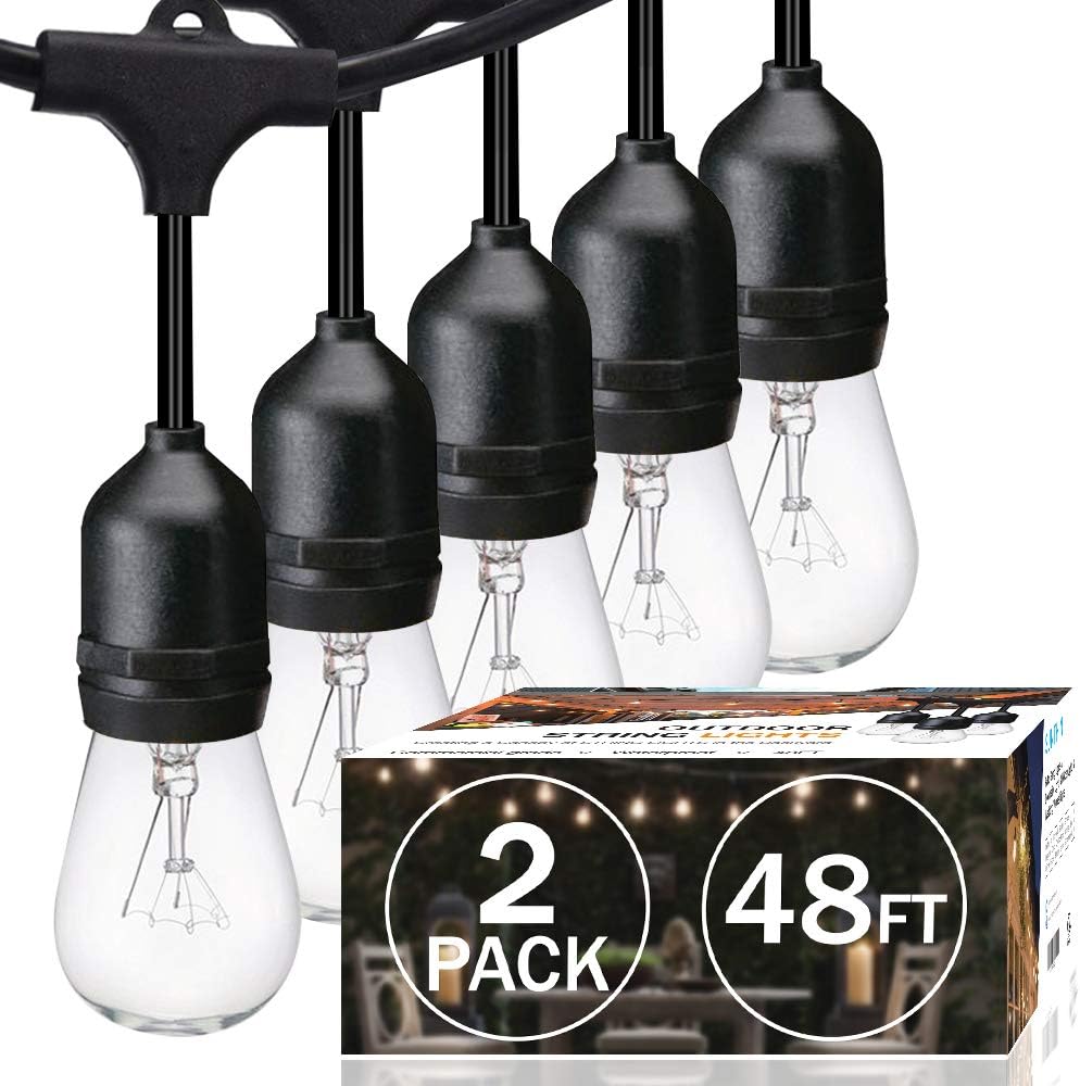 SUNTHIN 2 Pack 48FT Outdoor String Lights,Hanging Incandescent String Lights ...