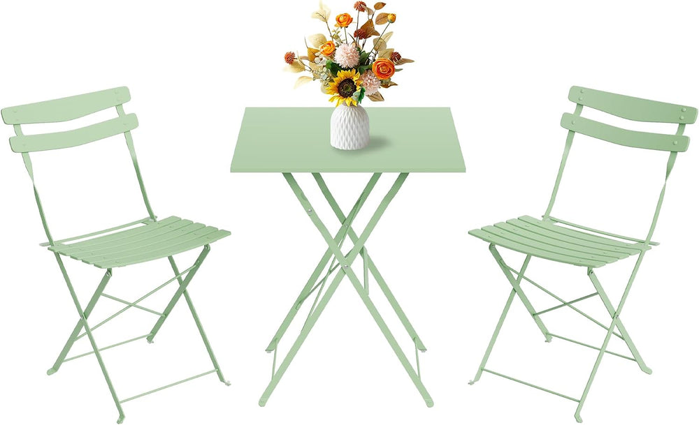 IDEALHOUSE Bistro Table and Chairs Set of 2, Folding Design, Green