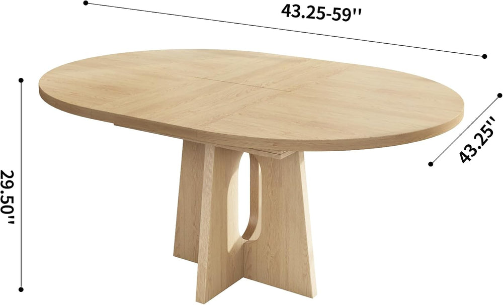 Epecoya 59-Inch Extendable Round Dining Table for Dining Room, Light Oak
