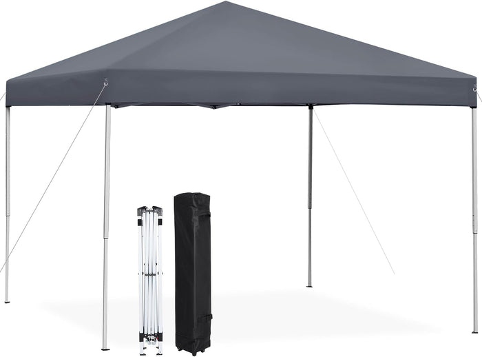 LEMY 10 x 10 FT Pop-Up Foldable Canopy Tent Pre-Assembled Adjustable Lightweight Heights Instant Waterproof Shelter with Wheeled Carry Bag (Grey)