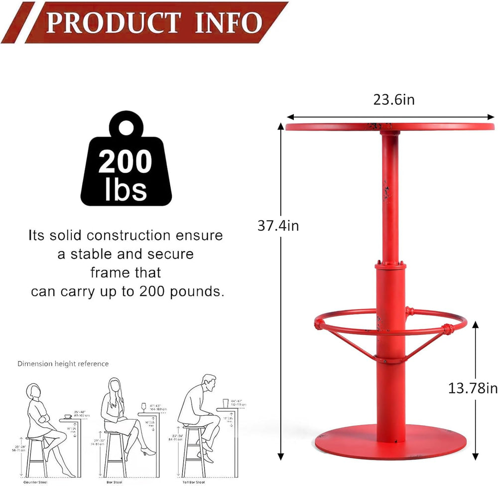 Industrial Pub Table 23.6" Iron Round Desktop 37.4" Height Cast Iro...