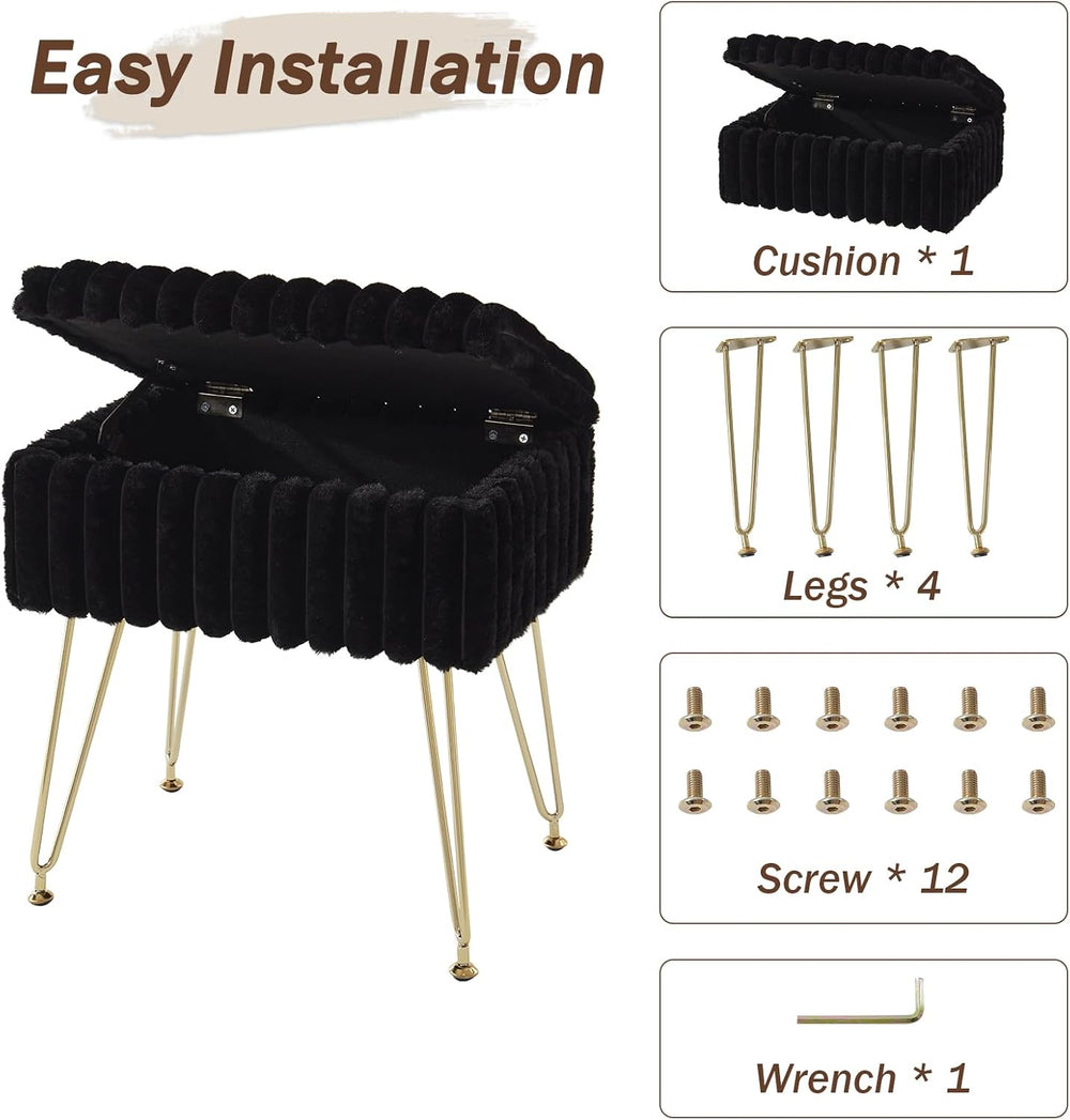 EBENCHICO Vanity Stool Chair with Storage, Faux Fur Stools for Vanity