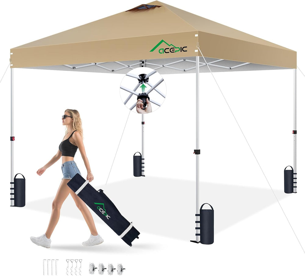 Acepic 10x10 Pop Up Canopy Tent, Easy Setup Shelter, Khaki