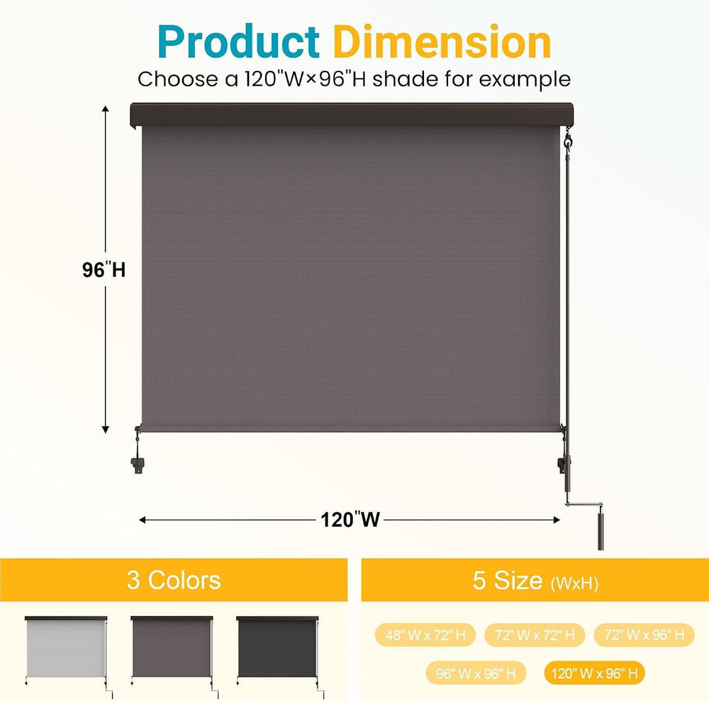 10'W x 8'H Integrated Outdoor Roller Shade for Sun & Privacy Prot...