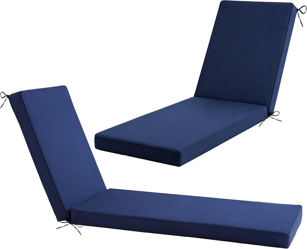 Chaise Lounge Cushions Outdoor Set of 2, 72"x21"x3", Navy Blue