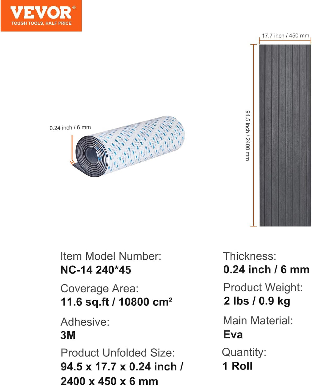 VEVOR Boat Flooring, EVA Foam Boat Decking 94.5" x 17.7", Non-Slip ...