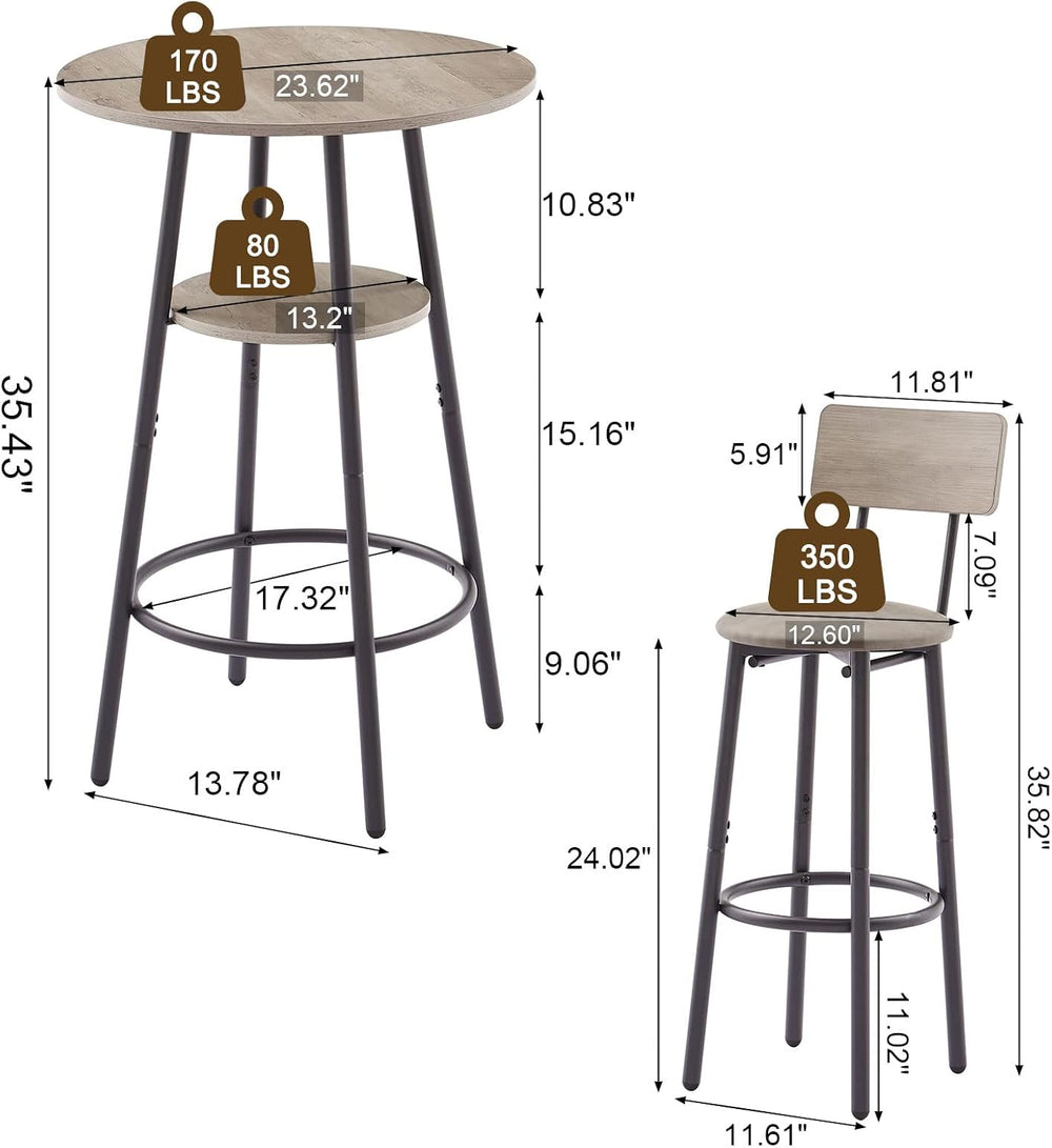 GNIXUU 3 Piece Bar Table Set, 2-Tier Round Pub Dining Set Wooden Bistro Table...
