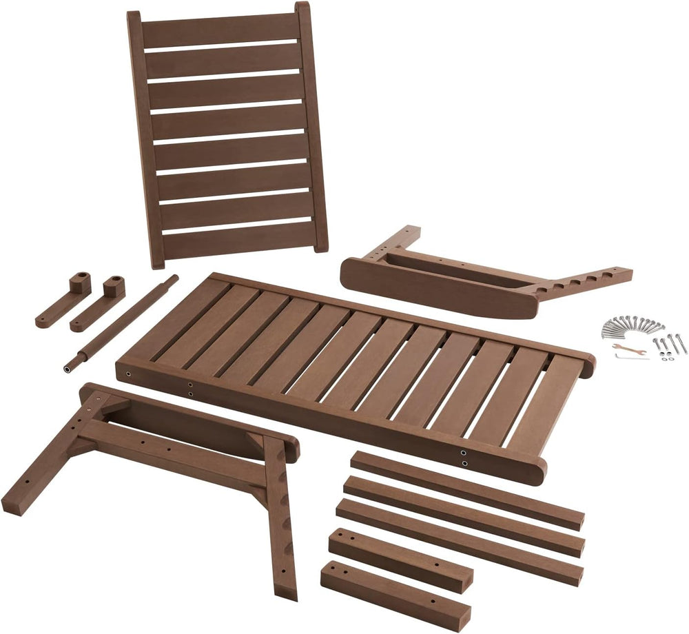 HDPE Outdoor Chaise Lounge Chair,5-Position Adjustable Set of 2,Brown