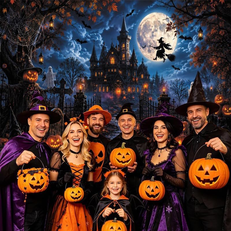 Halloween Backdrop 10x8ft Spooky Castle Full Moon Photography Background
