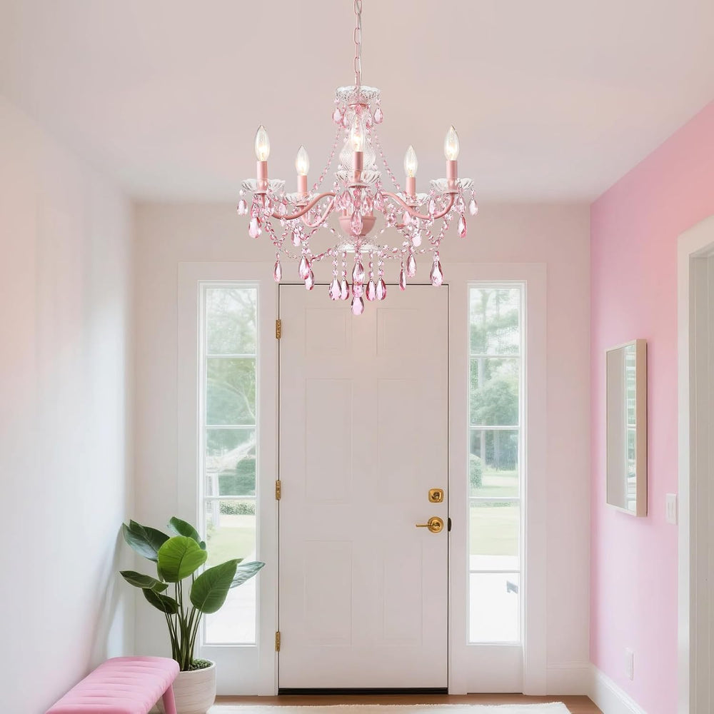 AMZASA Modern Crystal Pink Chandelier, Not Acrylic Crystal,Pink Crystals Hang...