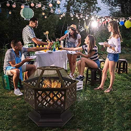 22" Hexagonal Shaped Iron Brazier Wood Burning Fire Pit Decoration for O...