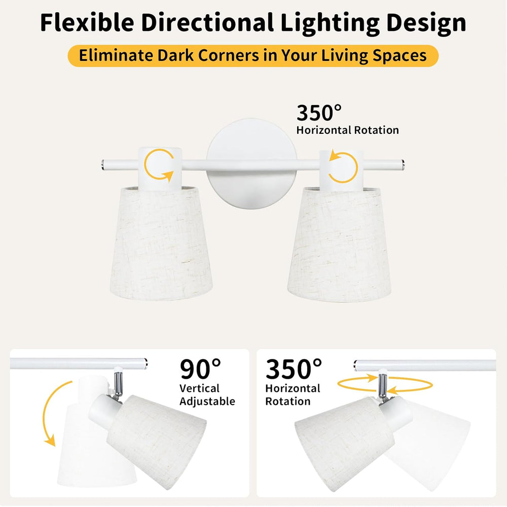 HiBay 2-Light White Track Lighting Ceiling, Linen Shade Spotlight, E26
