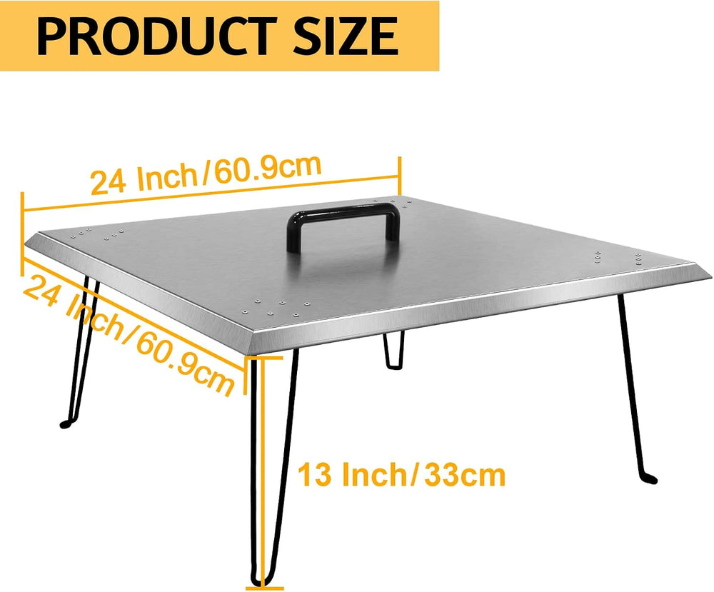 Heat Deflector 24x24x13 Inch, Stainless Steel Fire Pit Cover 1.5mm Thick, Squ...