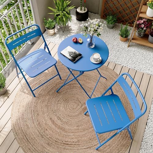 LAUSAINT HOME 3-Piece Folding Steel Bistro Set,Round, Blue