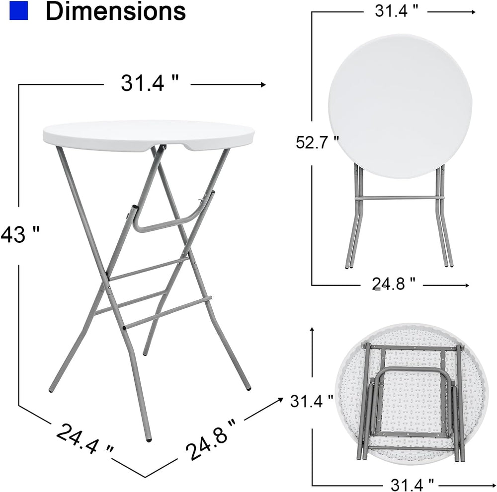 31.5" L X 31.5" W X 43" H - Cocktail Table White High Top Fold...