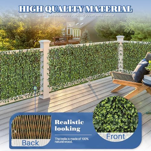 ECOOPTS Stretchable Artificial Buxus Leaf Faux Ivy Privacy Fence Screen, Expa...