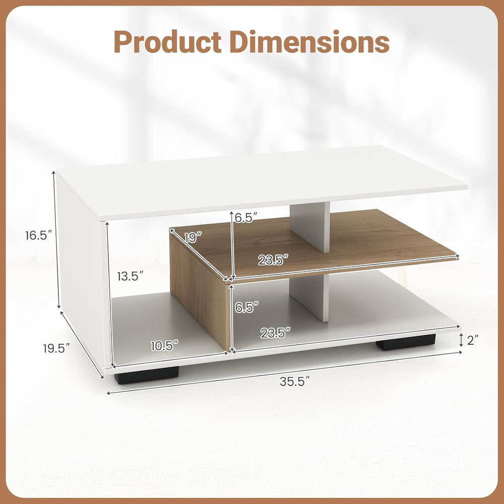 GOFLAME Rectangular Coffee Table for Living Room, 3-Tier Wood Center Table wi...
