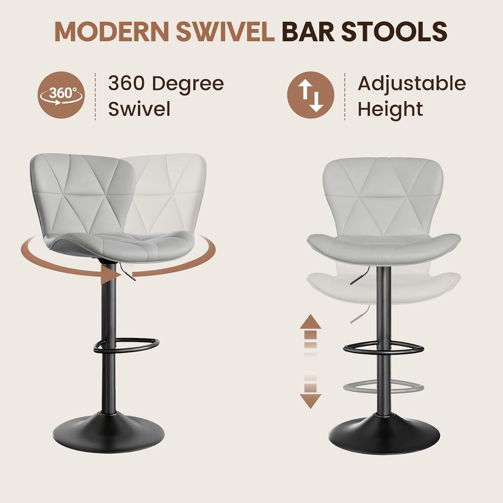 Nebuaegis Bar Stools Set of 2, Modern Faux Leather Adjustable Swivel Barstool...