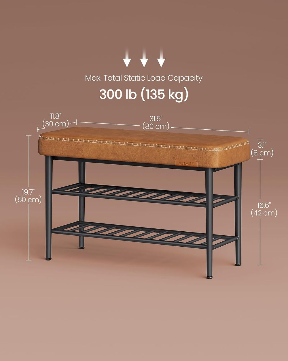 VASAGLE Shoe Bench, Synthetic Leather with Stitching, Loads 300 lb