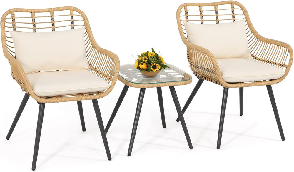 Verano Garden 3 Pieces Patio Bistro Set, Wicker Conversation Chair Sets