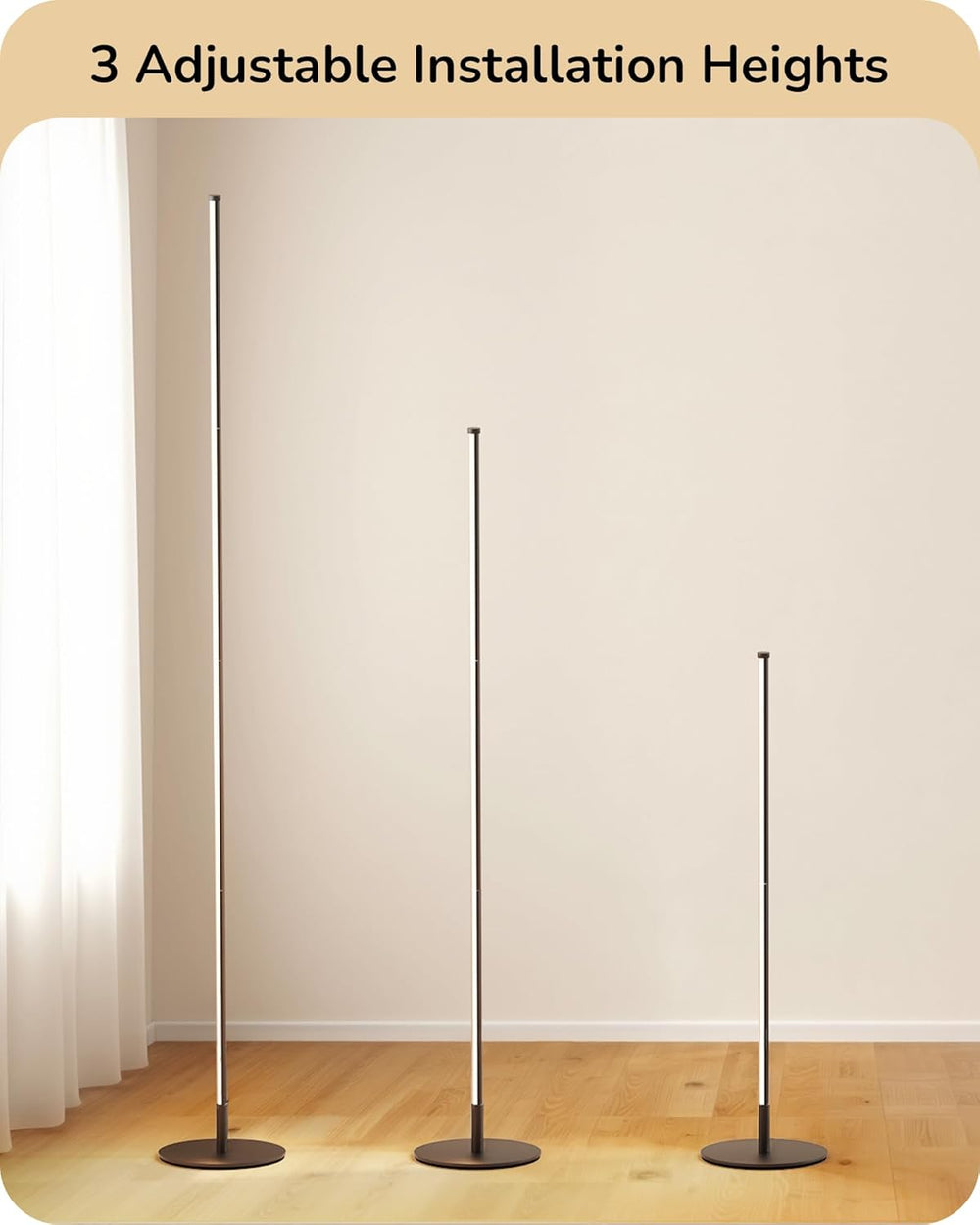 EDISHINE 59.8" Floor Lamp with Remote & 3 Height Settings, Dimmable ...