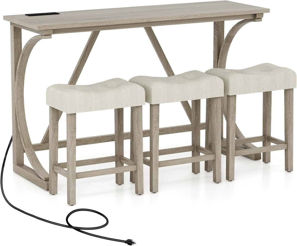 GIANTEX Small Dining Table Set - 4-Piece Bar Table and Chairs Set with Power ...