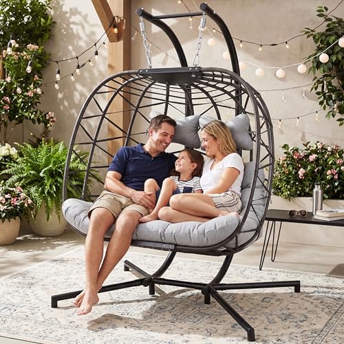 NICESOUL 2 Person Hanging Egg Chair Outdoor with Stand, Wide & Large Comf...