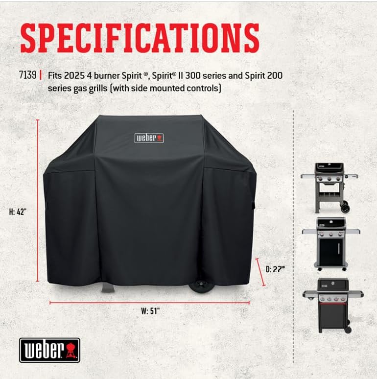 Weber® Premium Outdoor Grill Cover for Select Spirit Gas Grills, Black