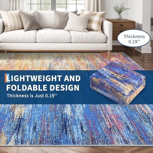 ROYHOME Modern Abstract Living Room Rug 8x10, Blue/Orange