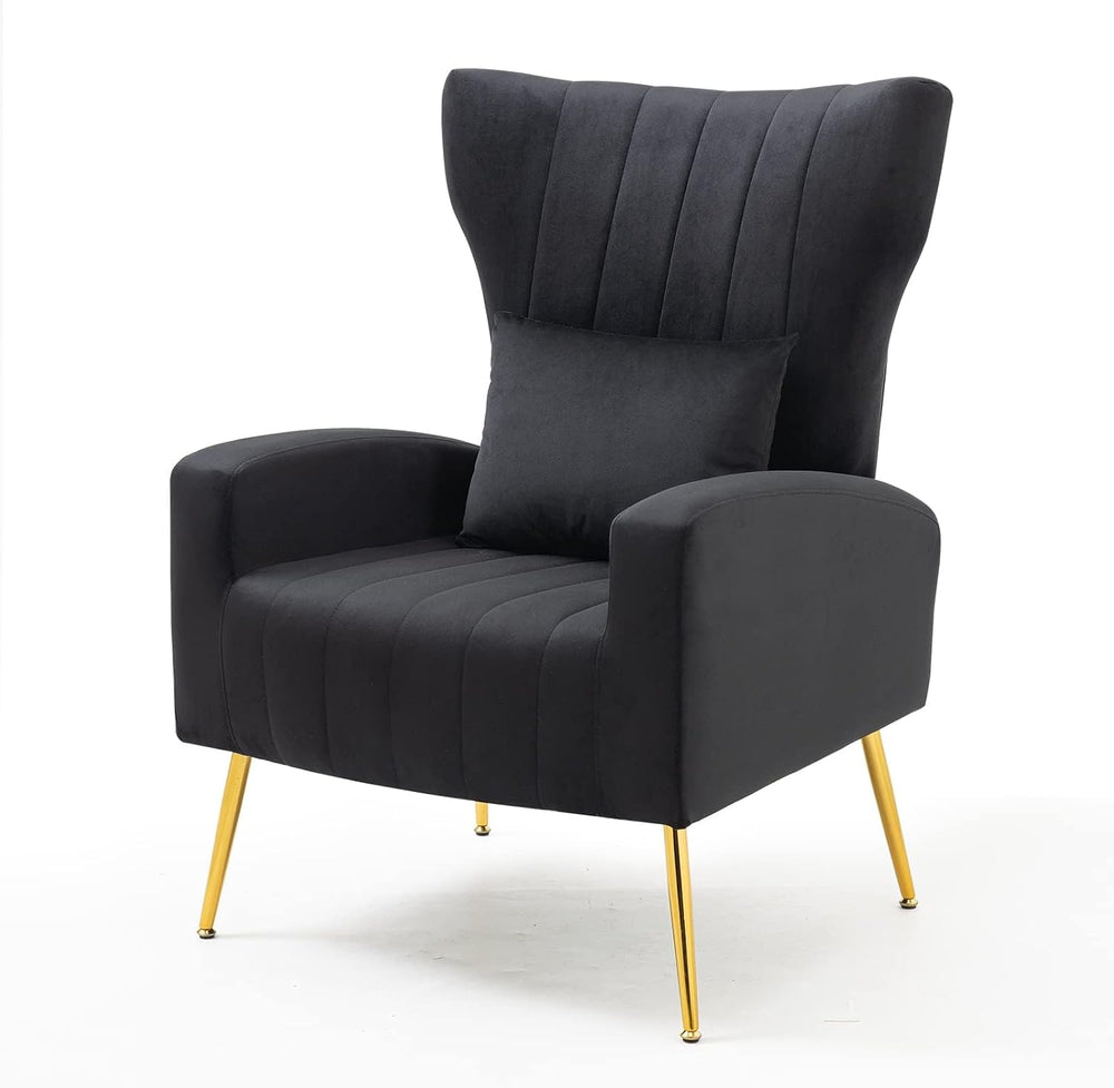 Velvet Accent Arm Chair with Wingback & Lumbar Pillow, Modern Armchair fo...
