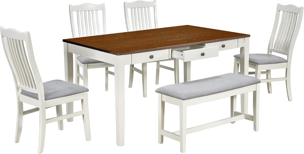 LUMISOL 6-Piece Dining Table Set with Bench, Farmhouse Solid Wood Kitchen Tab...