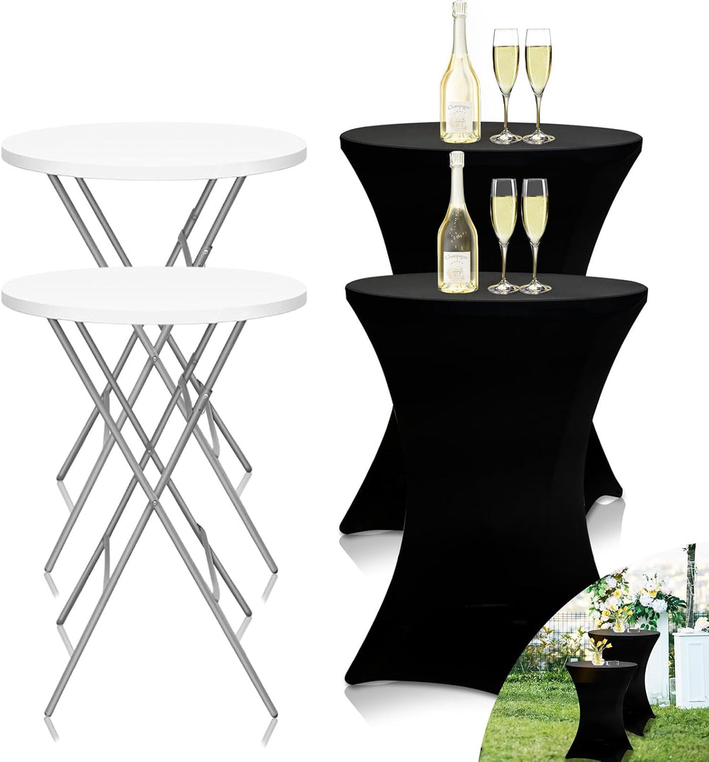 GUAGUA 2 Packs 32in Bar Height Folding Cocktail Tables with Covers
