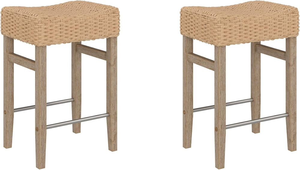 Nathan James Harvey Rattan Bar Stool, Bohemian Counter Height Stool with Wove...