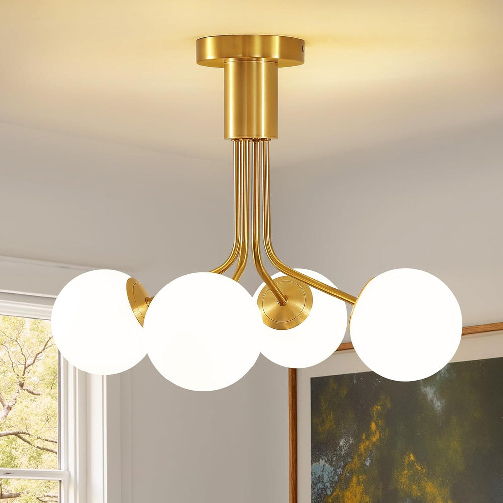 4 Lights Modern Chandelier Gold Semi Flush Mount Ceiling Light Fixture Sputni...