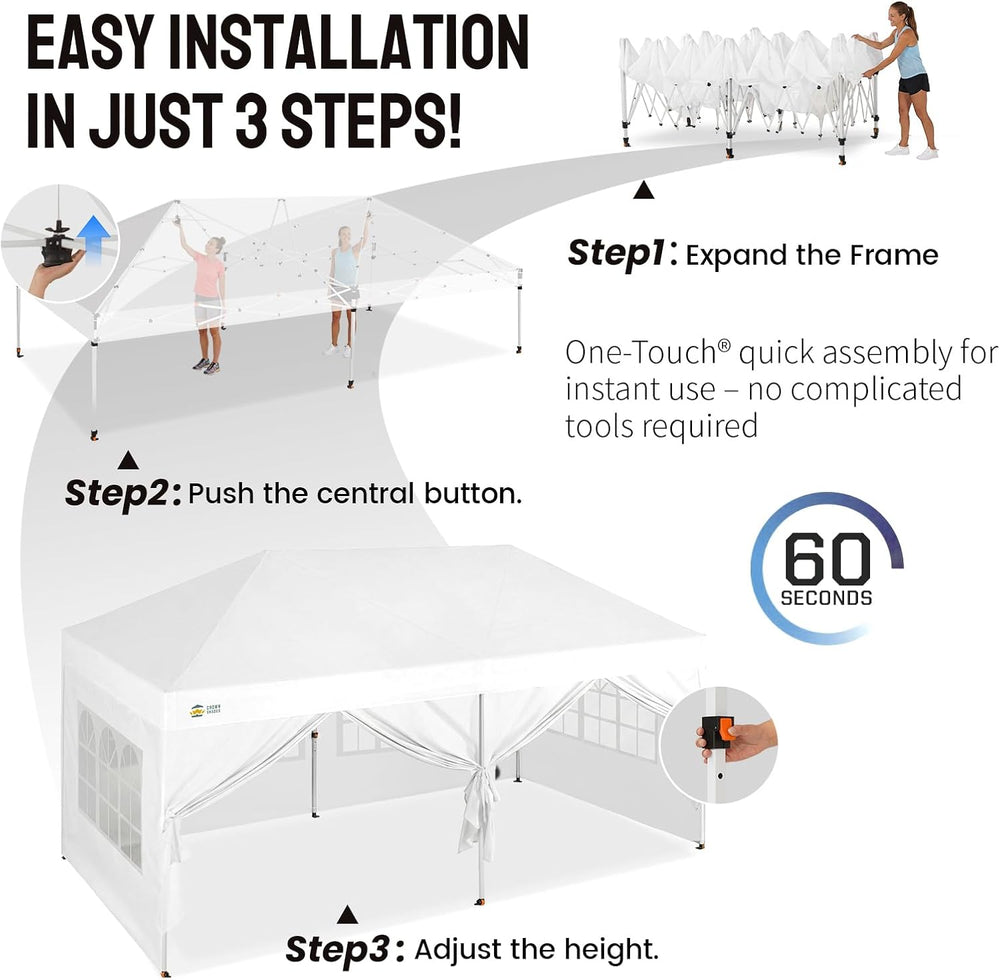 CROWN SHADES 10X20 Pop Up Canopy Tent with Sidewalls, Instant Setup, White