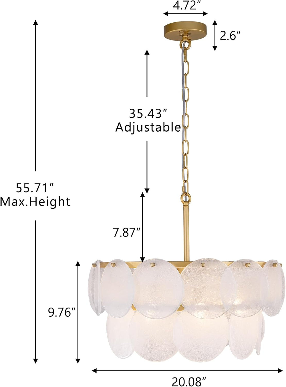 Wellmet Modern Glass Chandeliers, 2 Tiers Gold Chandeliers for Dining Room