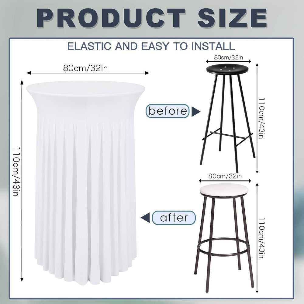 6 Pcs White Spandex Stretch Round Cocktail Table Skirt, 32x43 Inch High Top T...