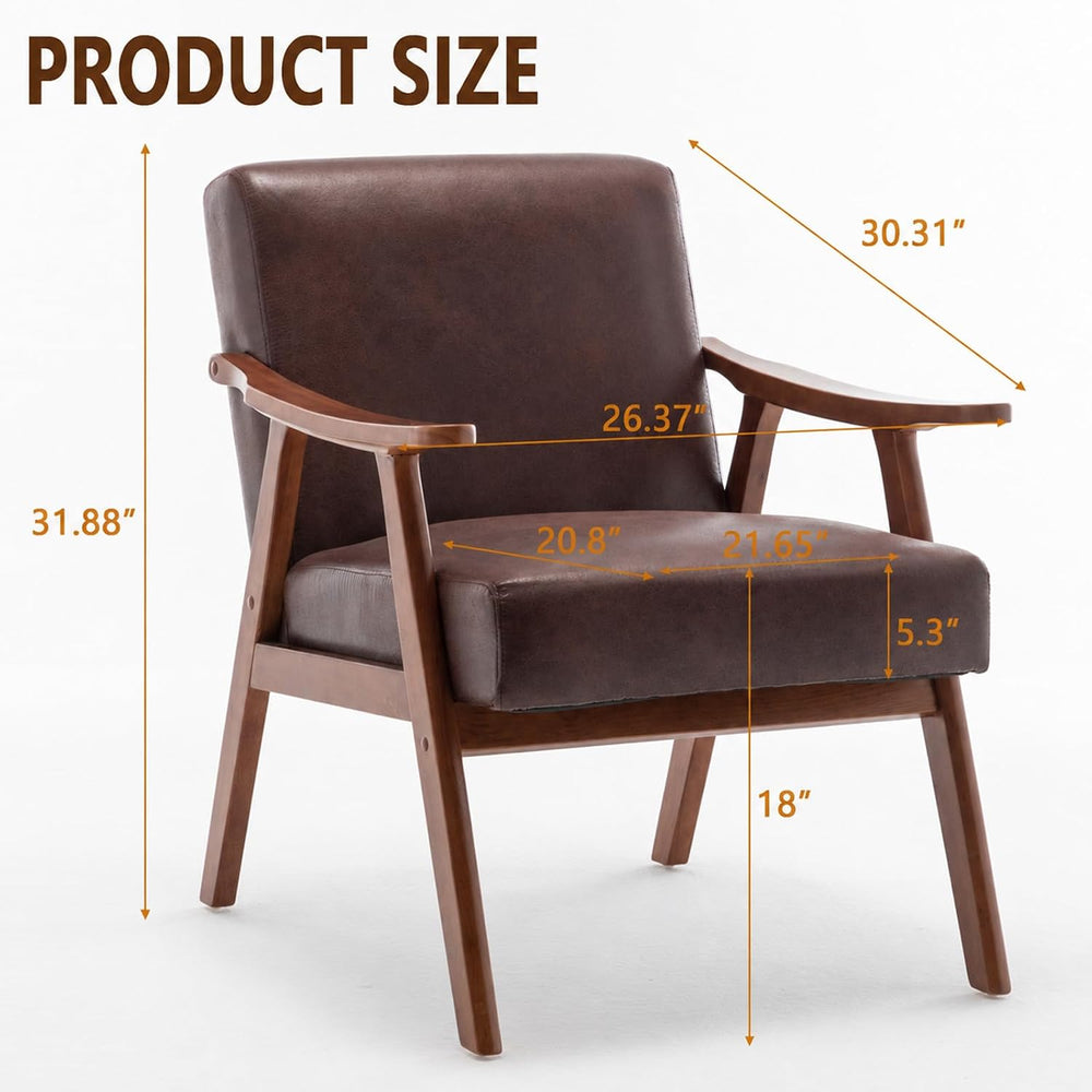 Anwick Mid-Century Modern Accent Chair,PU Leather Living Room Chair with Soli...