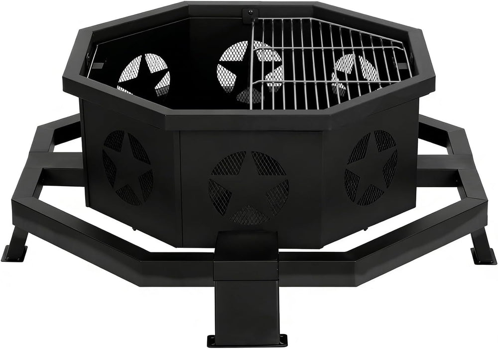 Hykolity 31 Inch Fire Pit, Octagonal Outdoor Fire Pit, 2 in 1 Wood Burning Fi...