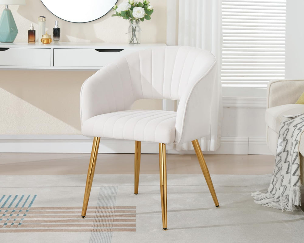 KCC Velvet Desk Chair Upholstered Tufted Chairs Dining Chairs 1 PC & Cream