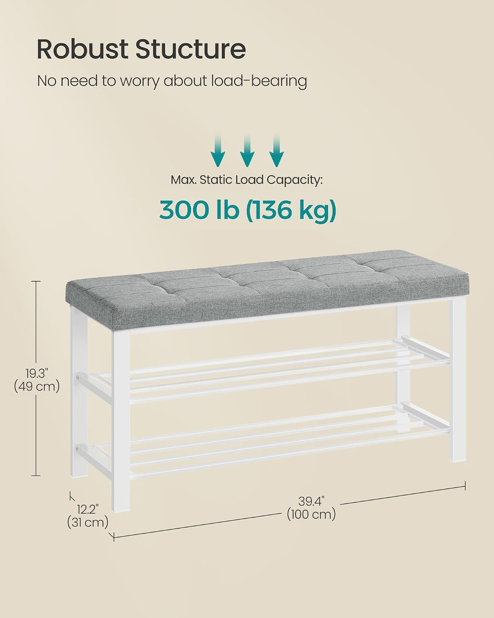 SONGMICS Shoe Bench, Storage Bench, Entryway Bench with Cushion