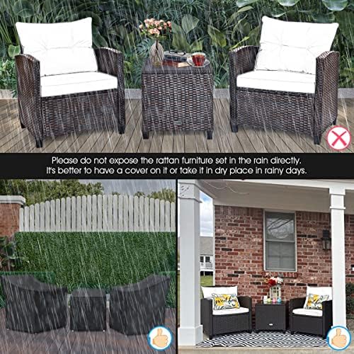 Tangkula 3 Pieces Patio Furniture Set, PE Rattan Wicker 3 Pcs Outdoor Sofa Se...